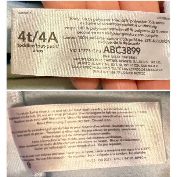 Carter’s Unisex Blue/Pink Fleece Cloud Sleeper 4T - Picture 7 of 8